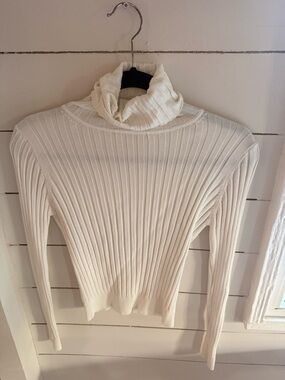 Zara Cream Ribbed Cowl Neck Sweater